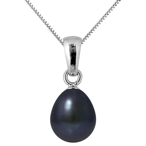 Collier Argent & Pendentif Bélière Or Blanc Perle de Tahiti noire - Mitzuko - Modalova