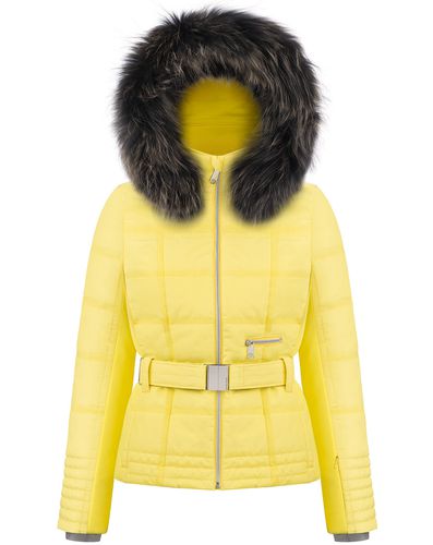Veste de ski fourrure véritable amovible jaune - Poivre Blanc - Modalova