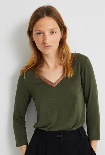 T-shirt col V contenant de la laine - MONOPRIX FEMME - Modalova