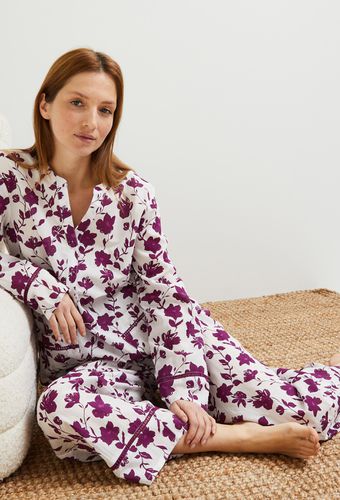 Pyjama manches longues imprimé et détails jour échelle en coton, Bio - MONOPRIX FEMME - Modalova