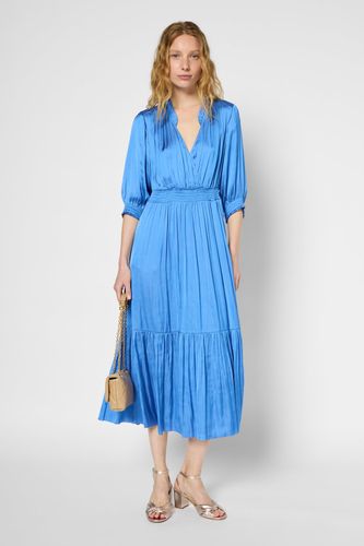 Robe longue satinée à smocks et volants - POPIE - Gerard Darel - Modalova