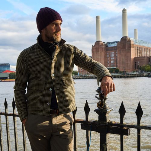 Wool Cotton Navy and Green Dogtooth Cadogan Jacket - Neem London - Modalova