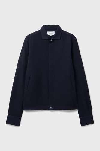 Wool Cotton Navy Herringbone Blouson Jacket - Neem London - Modalova