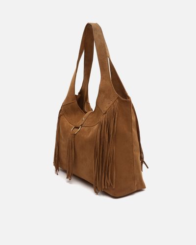 Seysino grand sac à épaule effet suédine avec franges et détails métalliques - Misako - Modalova