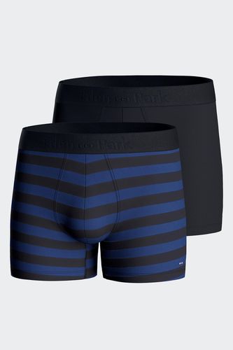 Lot De Deux Boxers Unis Et Cerclés En Jersey De Coton Stretch Marine - Eden Park - Modalova
