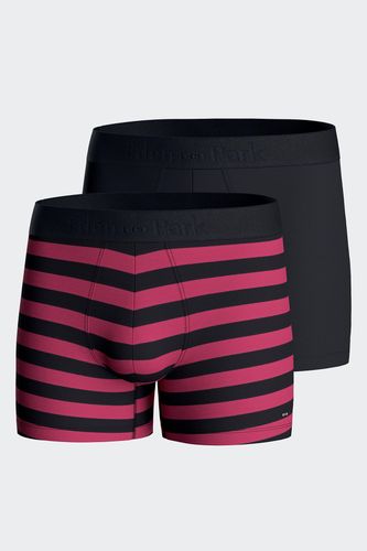 Lot De Deux Boxers Unis Et Cerclés En Jersey De Coton Stretch Marine Et Fuchsia - Eden Park - Modalova
