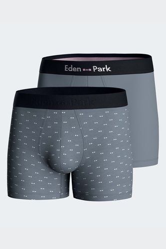 Lot De Deux Boxers Unis Et Imprimés En Jersey De Coton Stretch Gris - Eden Park - Modalova
