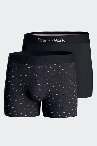 Lot De Deux Boxers En Jersey De Coton Stretch Marine Et Micromotifs - Eden Park - Modalova