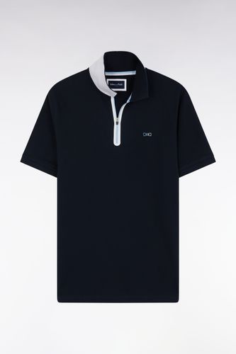 Polo Zippé À Manches Courtes En Coton Stretch Marine Coupe Ajustée - Eden Park - Modalova