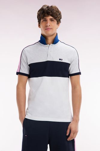 Polo À Manches Courtes En Coton Tricolore Blanc Marine Et Coupe Droite - Eden Park - Modalova