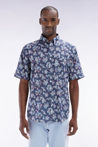 Chemise À Manches Courtes En Coton Marine Imprimé Fleurs Coupe Droite - Eden Park - Modalova