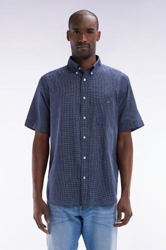 Chemise À Manches Courtes À Microcarreaux En Coton Indigo Coupe Droite - Eden Park - Modalova