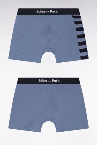 Lot De Deux Boxers En Jersey De Coton Stretch Marine Et Détails Cerclés - Eden Park - Modalova