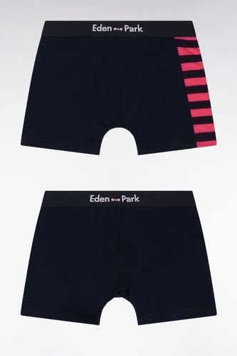 Lot De Deux Boxers En Jersey De Coton Stretch Marine Et Fuchsia Détails Cerclés - Eden Park - Modalova