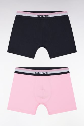 Lot De Deux Boxers En Jersey De Coton Stretch Unis À Ceinture Élastique Tricolore Marine Et - Eden Park - Modalova