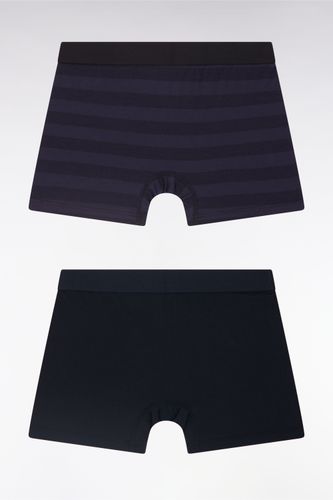 Lot De Deux Boxers En Jersey De Coton Stretch Marine Et Cerclé Marine - Eden Park - Modalova