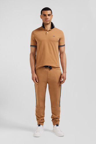 Polo manches courtes en coton stretch camel col jacquard coupe Slim - Eden Park - Modalova