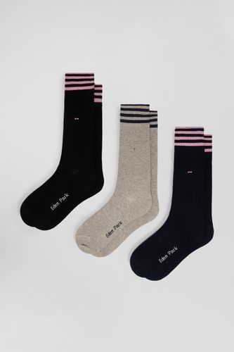 Lot de 3 paires de chaussettes noires à détails cerclés en coton stretch - Eden Park - Modalova