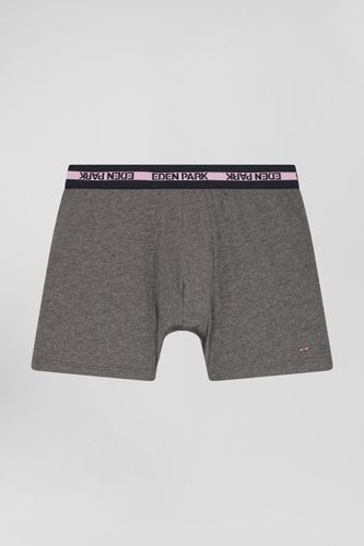 Boxer en coton stretch élastique taille siglé gris anthracite - Eden Park - Modalova