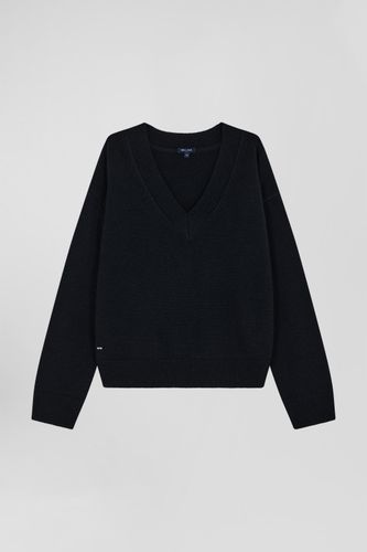 Pull col V en laine et cachemire noir coupe Relaxed - Eden Park - Modalova