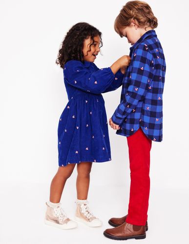 Chemise cosy à carreaux en coton-Champignon brodé à carreaux - Boden - Modalova