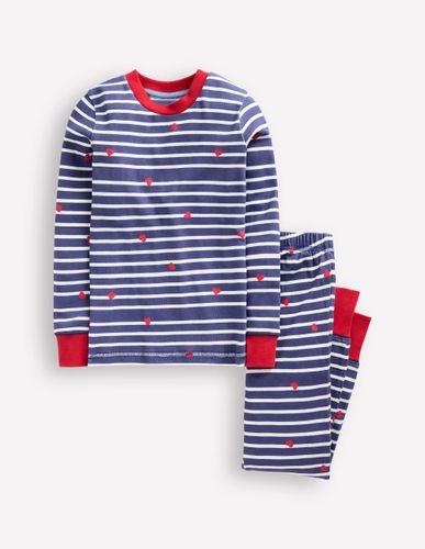 Pyjama long douillet-Marinière marine avec mini cœurs - Boden - Modalova
