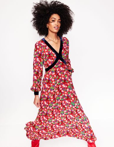 Robe longue style 40s à détails velours-Rubis coloré, motif Floral Burst - Boden - Modalova