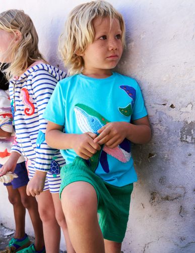 T-shirt à point de chaînette-Baleine bleu Caraïbes - Boden - Modalova