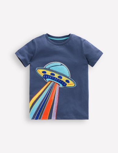 T-shirt phosphorescent à super surpiqûres-OVNI bleu robot - Boden - Modalova