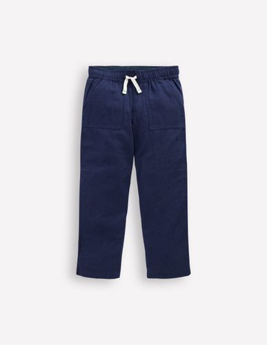 Pantalon à enfiler en coton et lin-Bleu Marine - Boden - Modalova