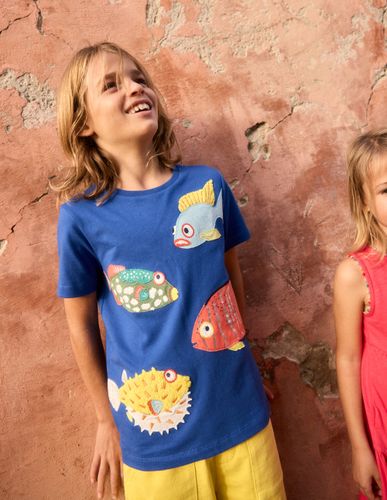 T-shirt manches courtes à appliqué-Poisson bleu saphir - Boden - Modalova
