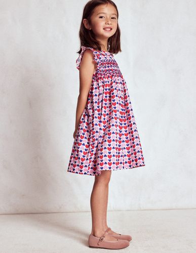 Robe Adeline à smocks-Motif Geo Heart rouge coquelicot - Boden - Modalova