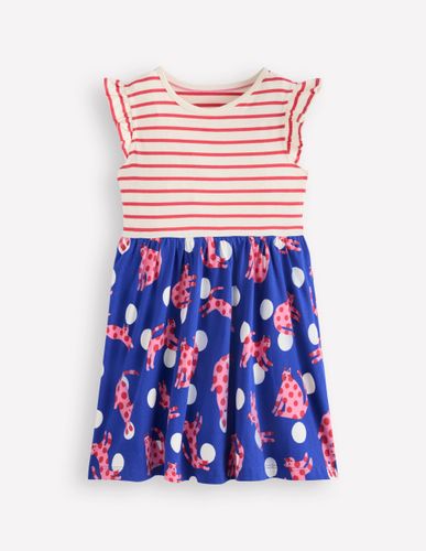 Robe Posie à manches volantées-Chats à pois bleu vif - Boden - Modalova