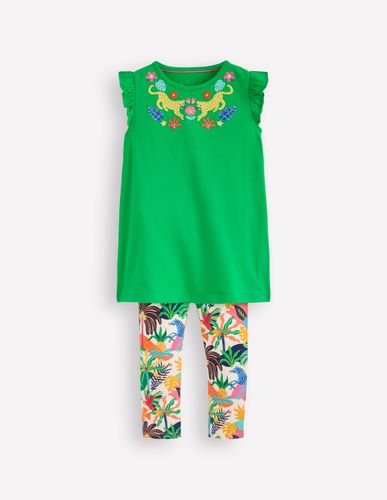 Ensemble avec tunique à manches volantées-Broderie vert printemps - Boden - Modalova