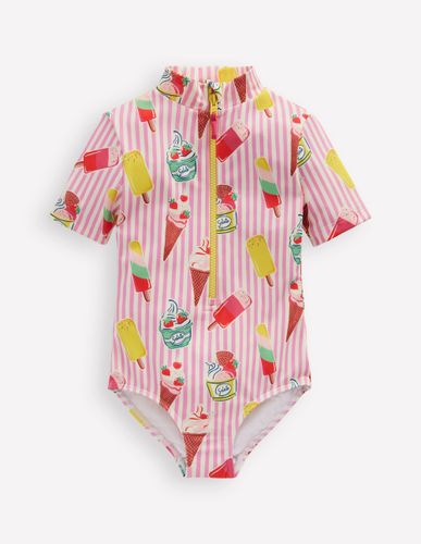Maillot de bain à manches courtes-Rayé glace rose craie vintage - Boden - Modalova