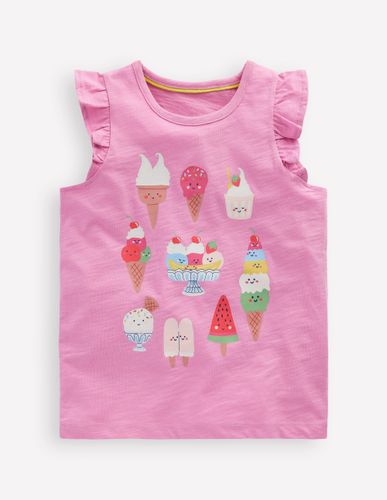 Top à manches courtes volantées et logo-Glaces rose craie - Boden - Modalova