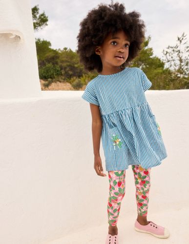 Tunique tissée à manches courtes-Broderie bleu coutil - Boden - Modalova