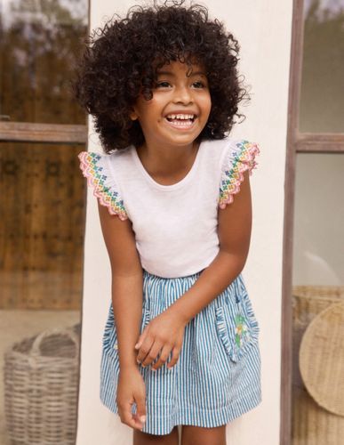 T-shirt Margaret à volants en broderie anglaise-Blanc - Boden - Modalova