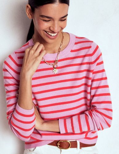 Pull Eva col rond en cachemire-Rayé rose/orange - Boden - Modalova