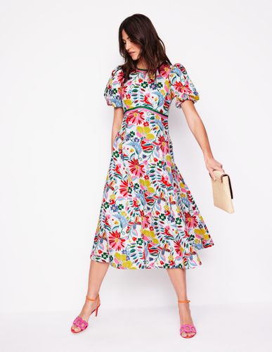 Robe style 40s à taille empire en lin-Multi, motif Wildflower Trail - Boden - Modalova