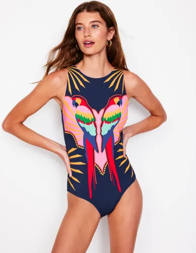 Maillot de bain encolure large à nouer-Motif Paradise Parrot bleu marine - Boden - Modalova