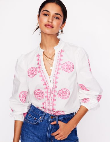Top brodé en coton-Blanc, broderie rose - Boden - Modalova