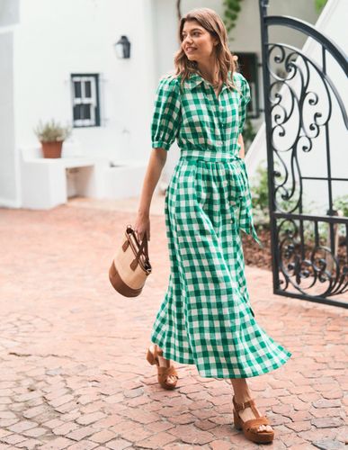 Robe-chemise longue Alexa en lin-Vichy émeraude profond - Boden - Modalova