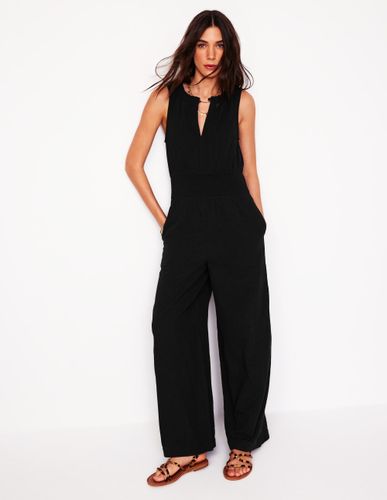 Gesmokter Doppeltuch-Jumpsuit-Schwarz - Boden - Modalova