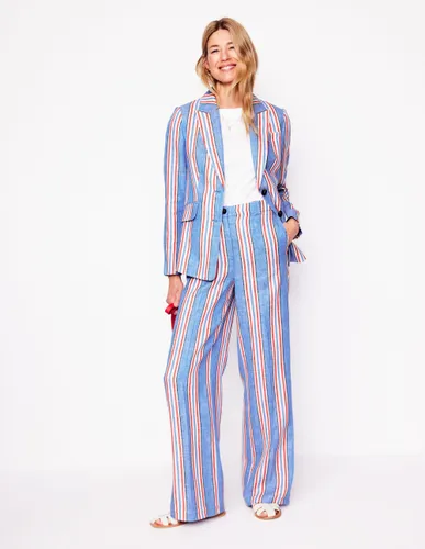 Pantalon Westbourne en lin-Bleu paon, rayé rouge - Boden - Modalova