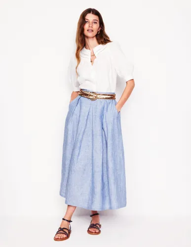 Jupe midi Verity en lin-Chambray bleu gris - Boden - Modalova