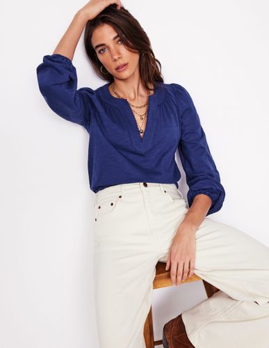 Top Ava à manches longues et détails dentelle-Aristocratic Blue/ Ivory Stripe - Boden - Modalova