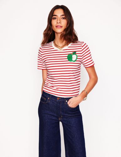 T-shirt décontracté fantaisie-Ivoire, pomme rouge - Boden - Modalova