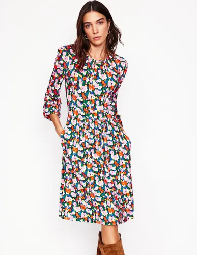 Robe Alexandra à manches blousantes en jersey-Multi, motif Painterly Meadow - Boden - Modalova