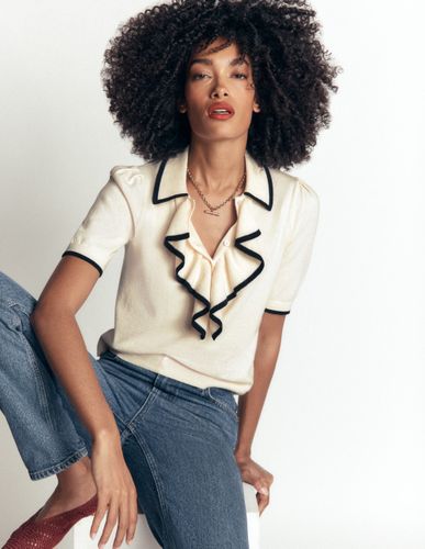S T-shirt en maille à col volanté en Taille Petite - Boden - Modalova